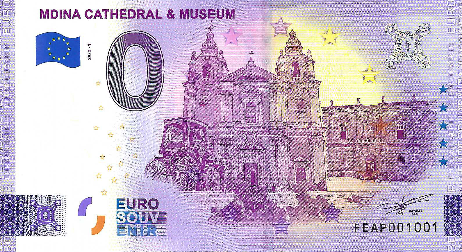 0 Euro biljet Malta 2022 - Mdina Cathedral & Museum ANNIVERSARY