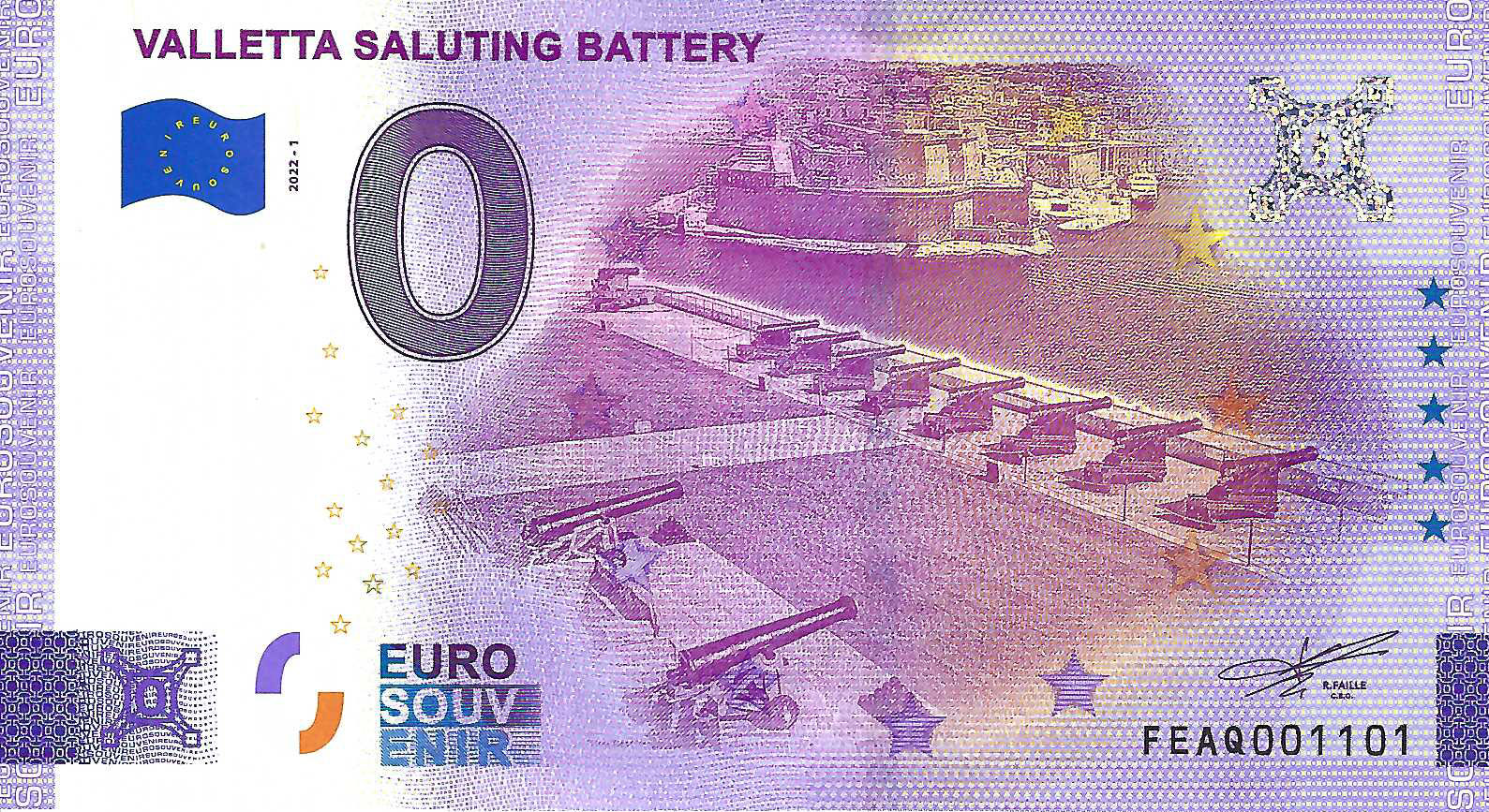 0 Euro biljet Malta 2022 - Valletta Saluting Battery