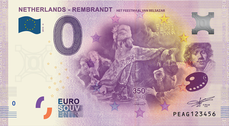 0 Euro biljet Nederland 2019 - Rembrandt Het feestmaal van Belsazar LIMITED EDITION FIP#15