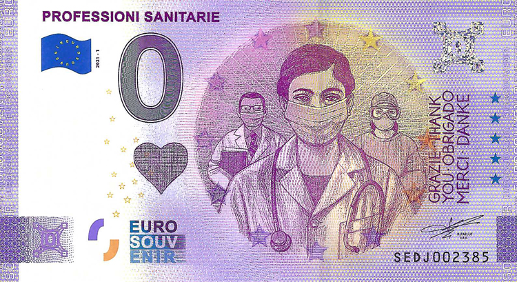 0 Euro biljet Italië 2021 - Professioni Sanitarie ANNIVERSARY