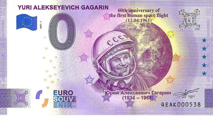 0 Euro biljet Rusland 2021 - Yuri Alekseyevich Gargarin