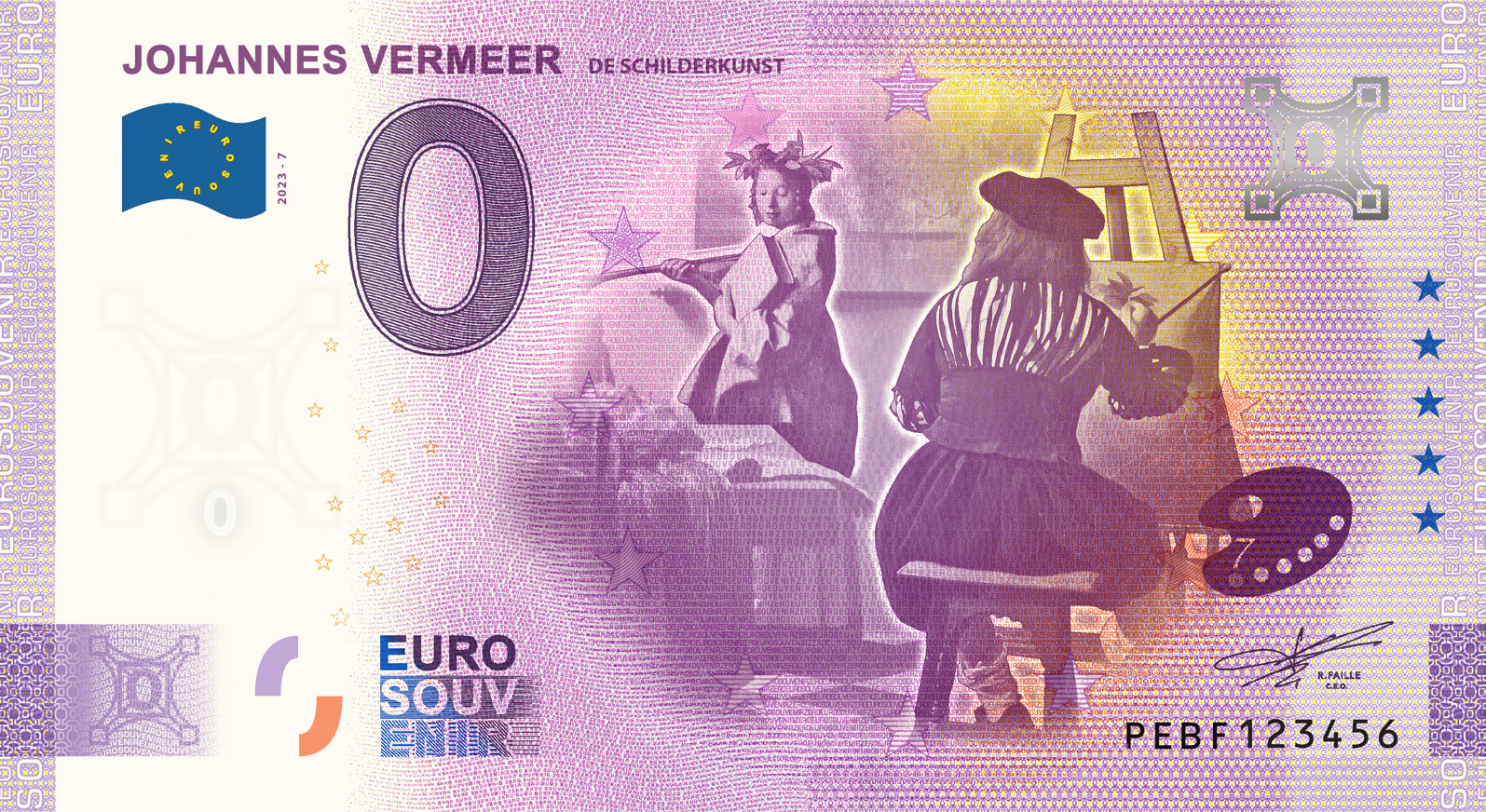 0 Euro biljet Nederland 2023 - Johannes Vermeer VII De Schilderkunst