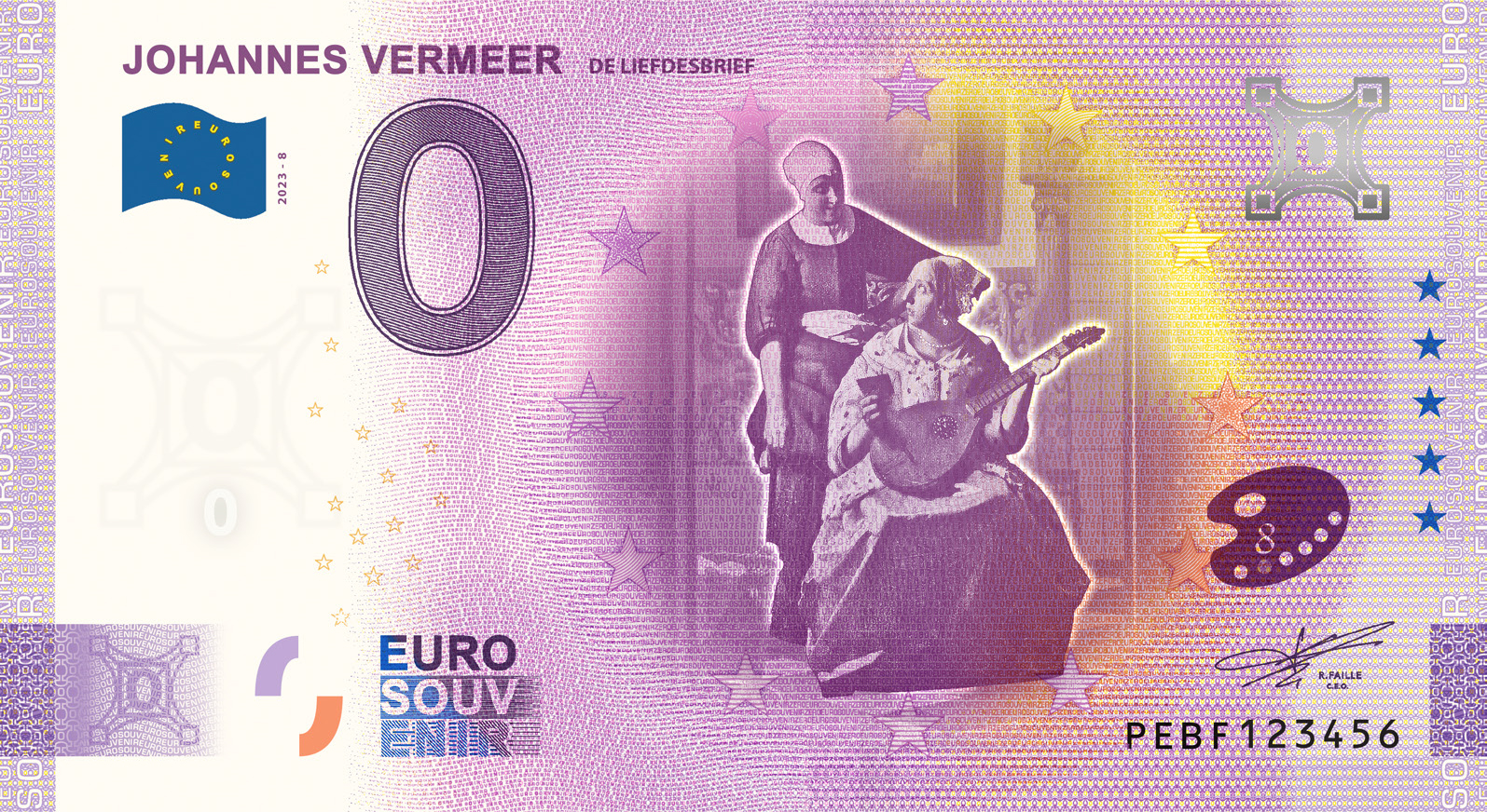 0 Euro biljet Nederland 2023 - Johannes Vermeer VIII De Liefdesbrief