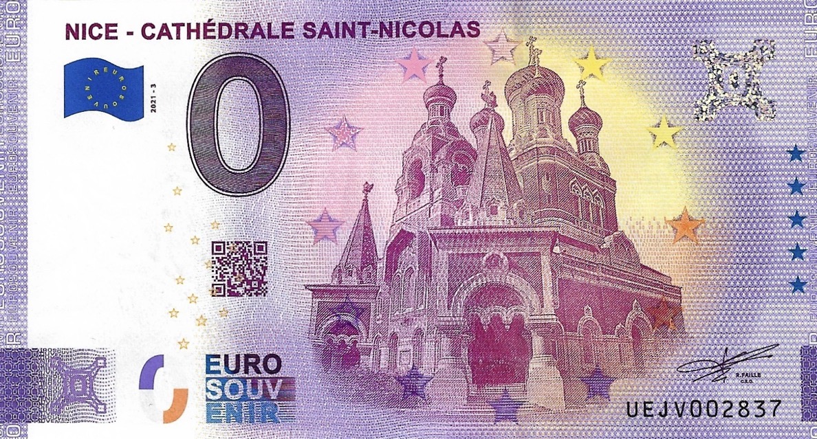 0 Euro biljet Frankrijk 2021 - Nice Cathédrale Saint- Nicolas ANNIVERSARY