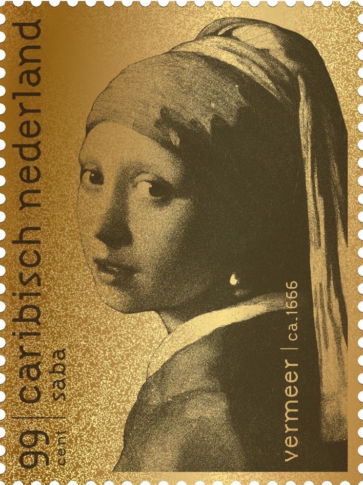 Caribisch Nederland Gouden postzegel Saba Vermeer Meisje met de Parel 2021