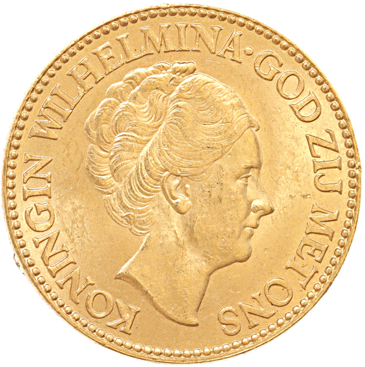 Nederland 10 Gulden goud Wilhelmina 10 ex.