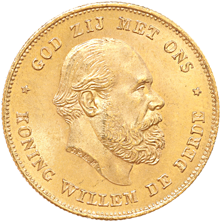 Nederland 10 Gulden goud Willem III 50 ex.
