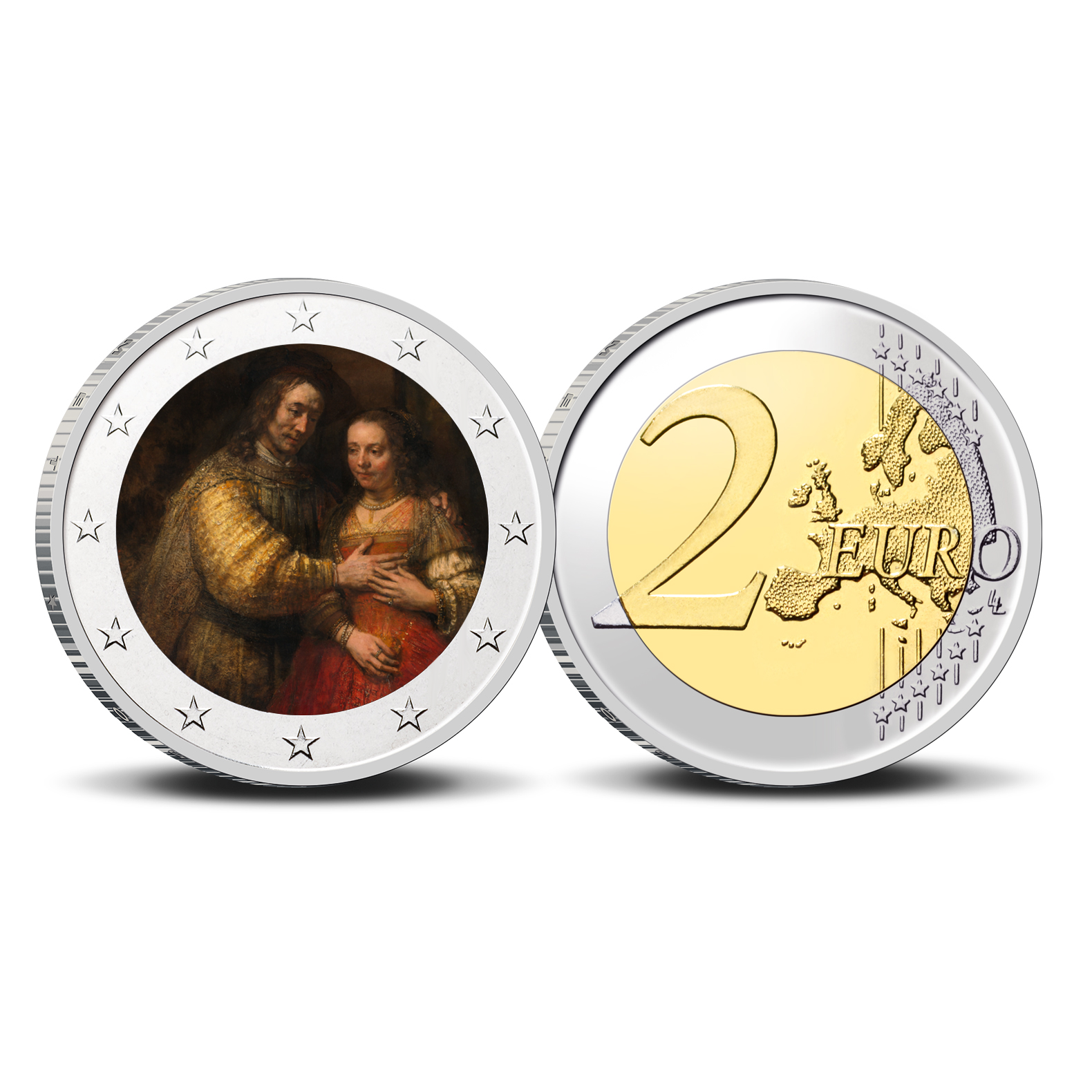 2 Euro munt kleur Rembrandt Het Joodse bruidje