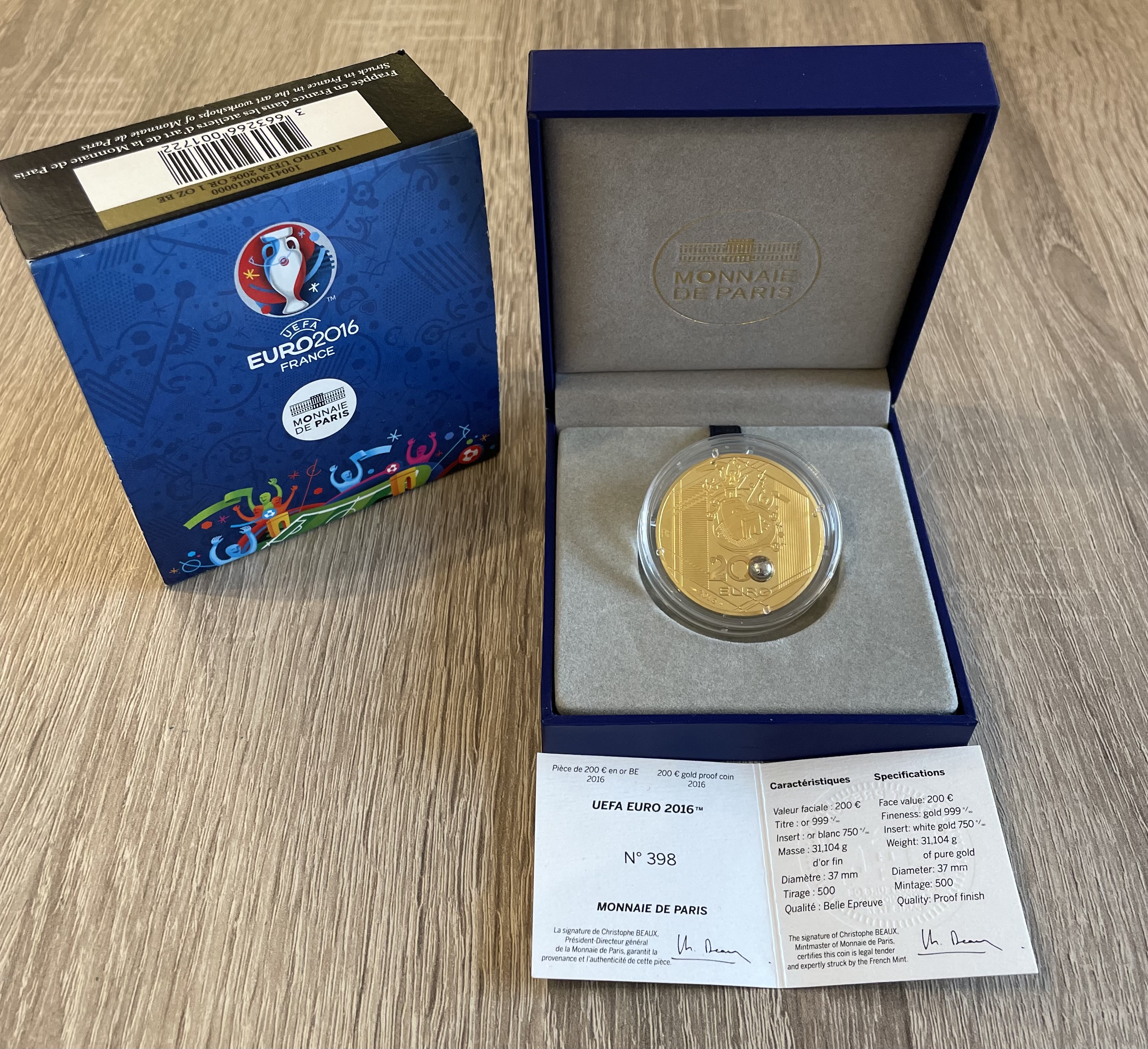 Frankrijk 200 euro goud 2016 UEFA proof