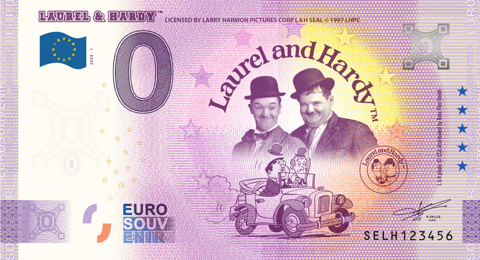 0 Euro biljet Italië 2024 Laurel & Hardy - Car