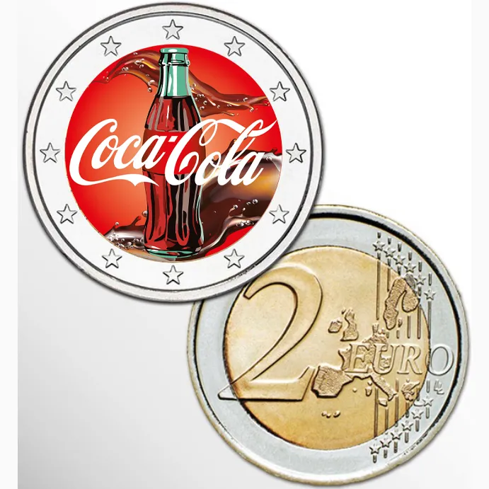 2 Euro munt kleur Coca Cola