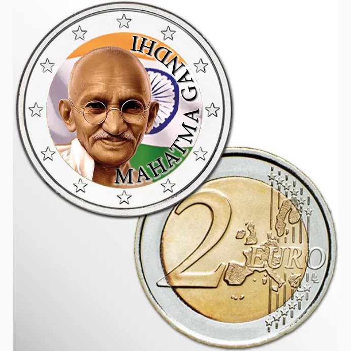 2 Euro munt kleur Mahatma Ghandi