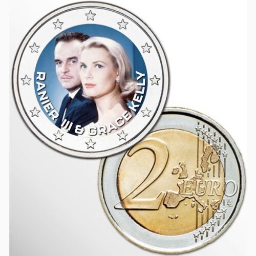 2 Euro munt kleur Rainier III & Grace Kelly