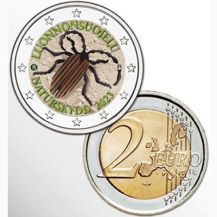2 Euro munt kleur Spin