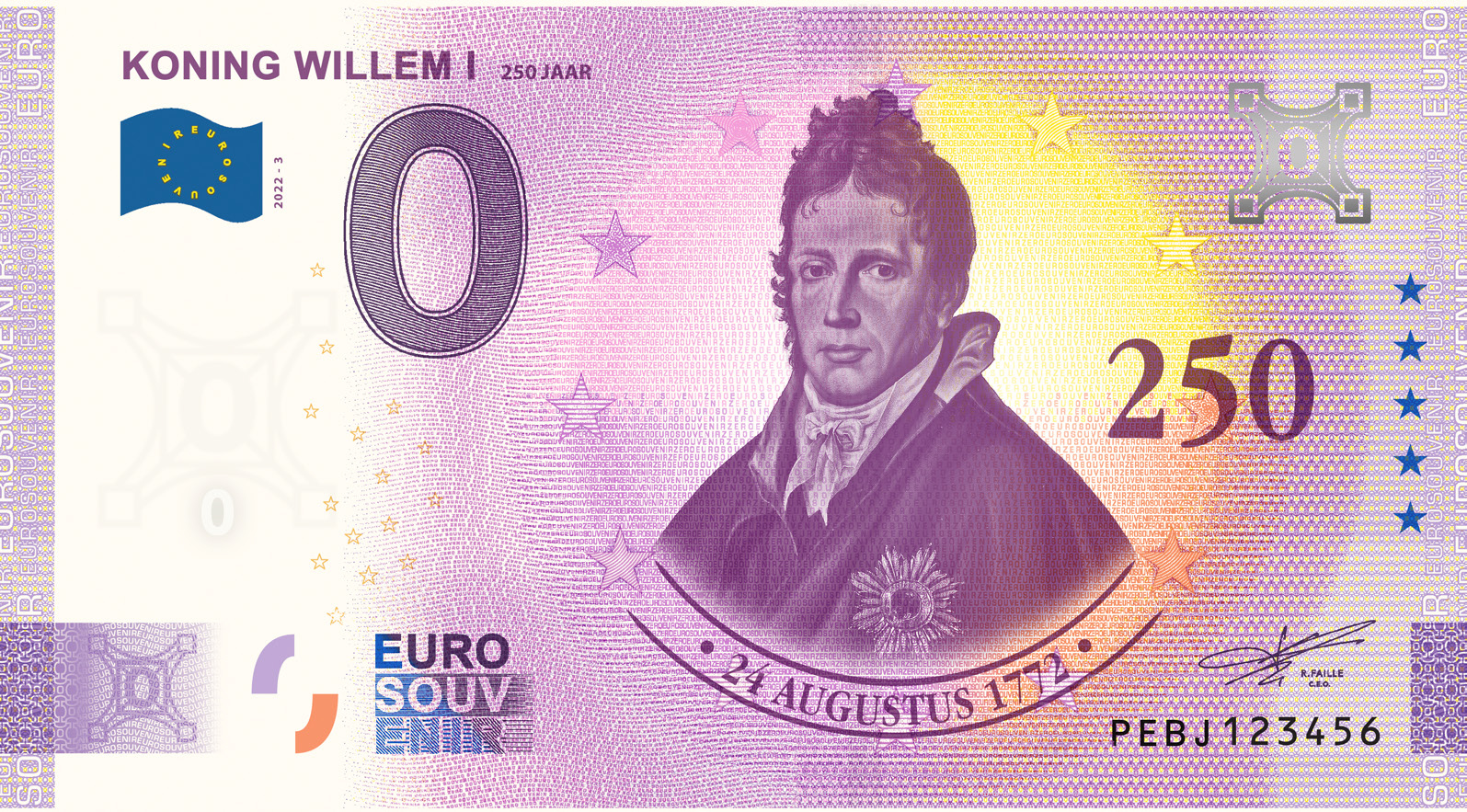0 Euro biljet Nederland 2022 - 250 jaar Koning Willem I