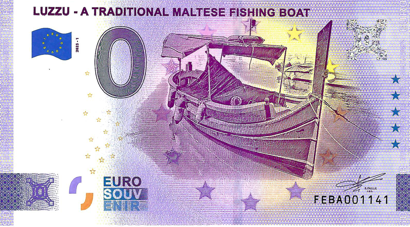 0 Euro biljet Malta 2023 Traditional Maltese Fishing Boat