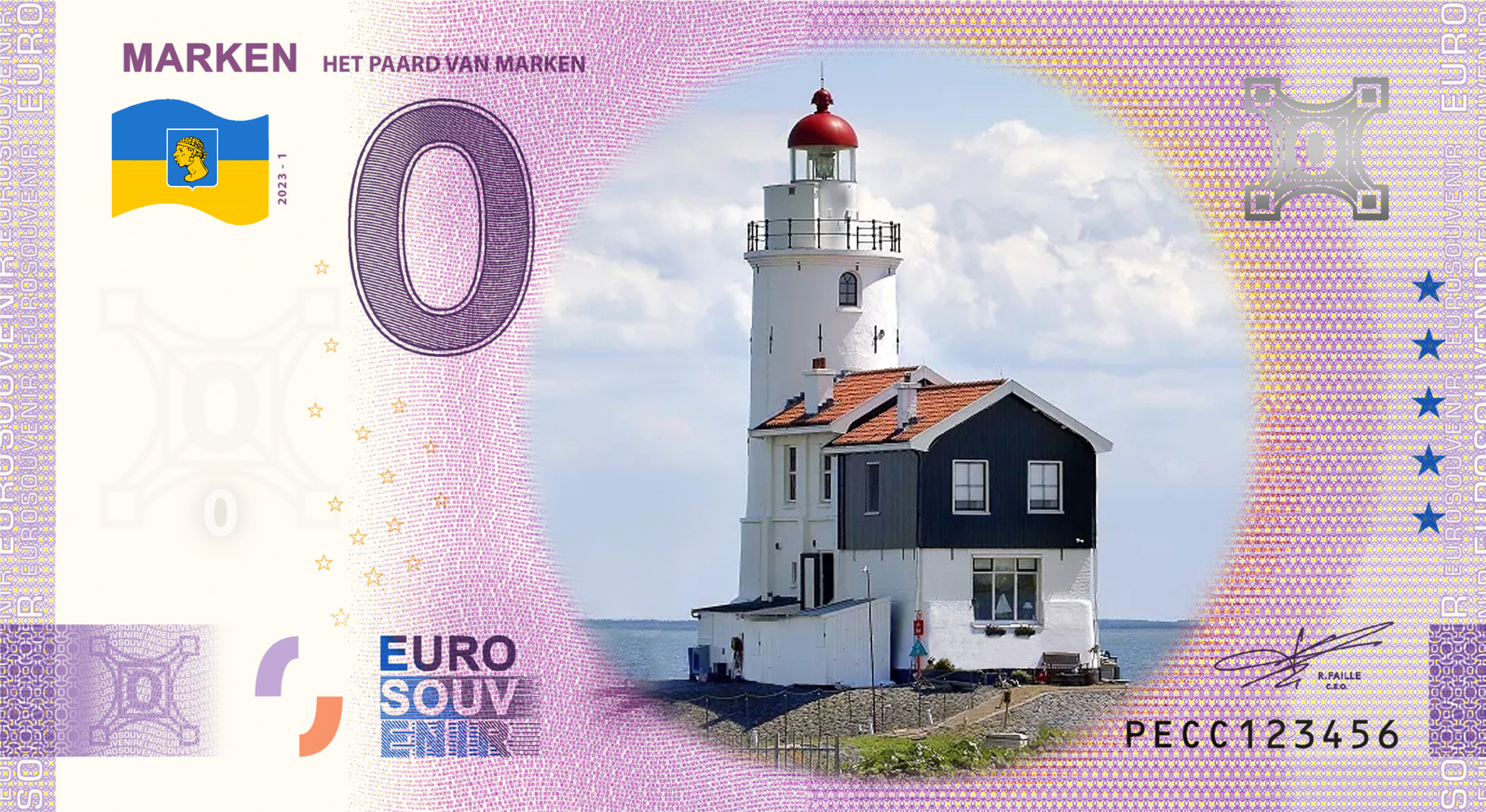 0 Euro biljet Nederland 2023 - Marken 'Het paard van Marken' KLEUR