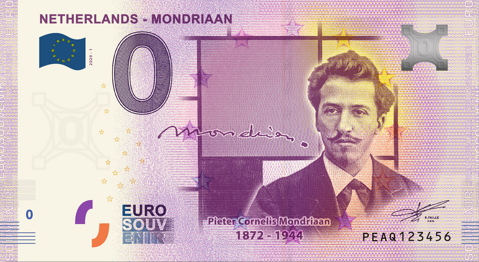 0 Euro biljet Nederland 2020 - Piet Mondriaan LIMITED EDITION FIP#17