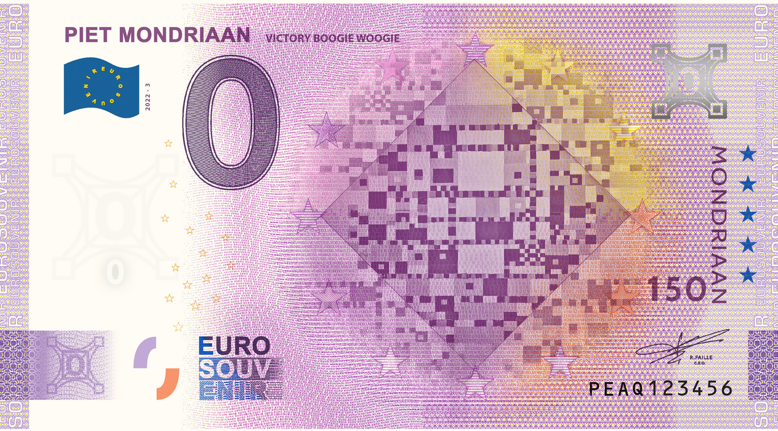 0 Euro biljet Nederland 2022 - Mondriaan Victory Boogie Woogie