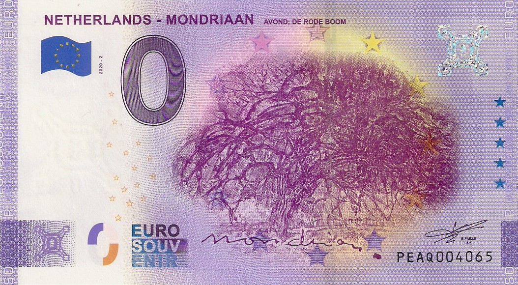 0 Euro biljet Nederland 2020 - Mondriaan Avond de rode boom ANNIVERSARY EDITION