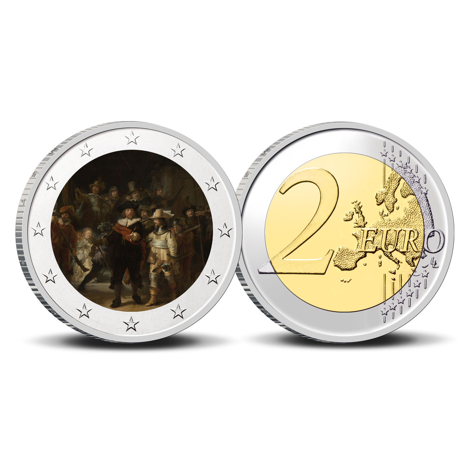 2 Euro munt kleur Rembrandt De Nachtwacht