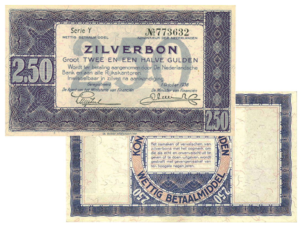 2 1/2 gulden 1938 Zilverbon 13-1a