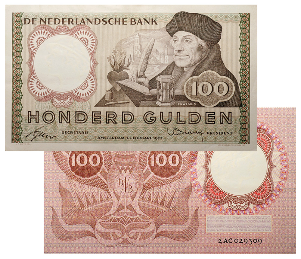 100 Gulden 1953 Erasmus 121 1 Theo Peters Numismatiek Filatelie B V 100-gulden-1953-erasmus-121-1-theo-peters-numismatiek-filatelie-b-v