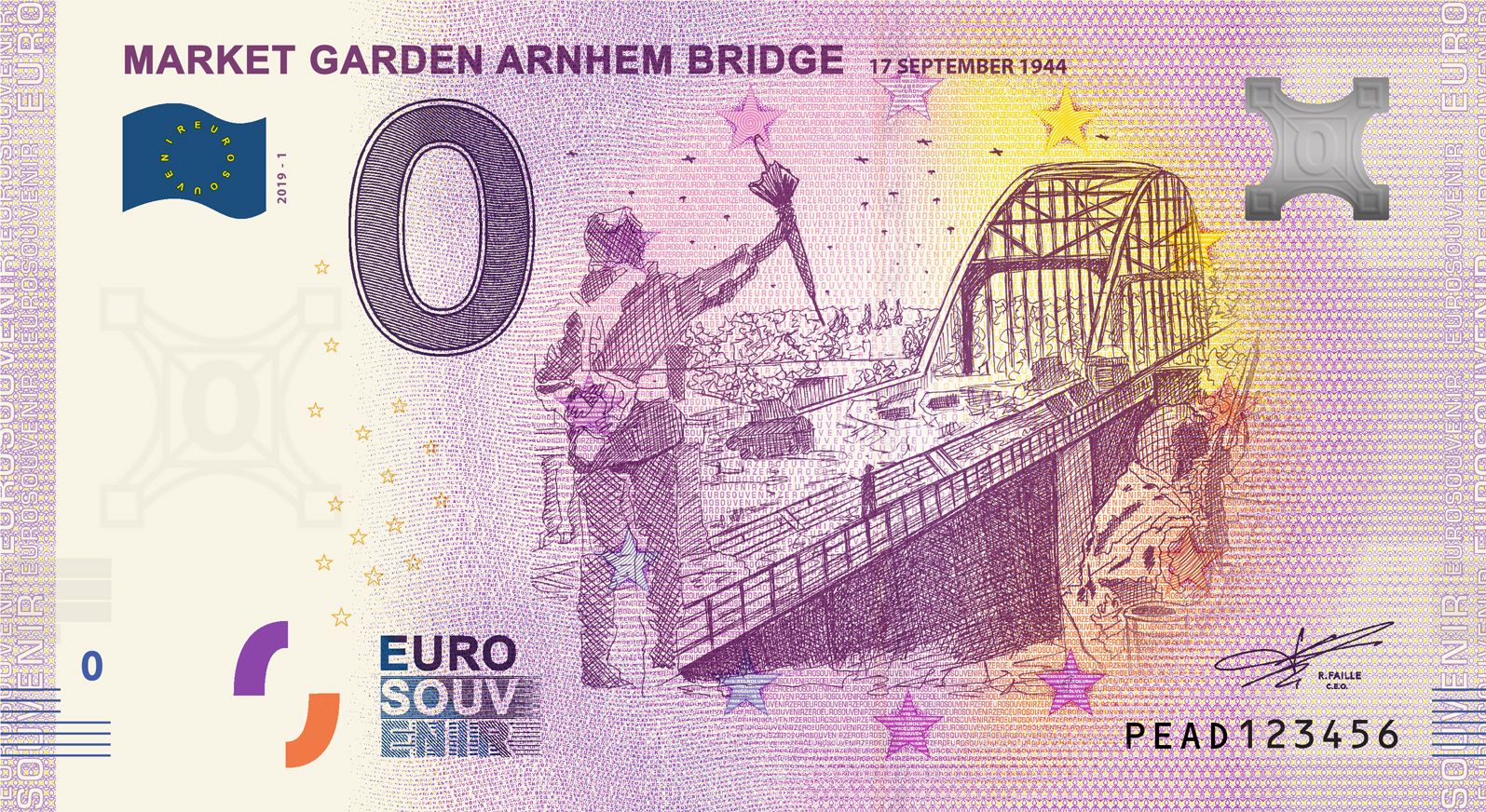 0 Euro biljet Nederland 2019 - Market Garden Arnhem Bridge