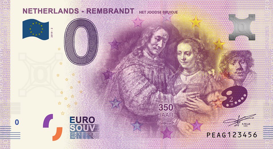 0 Euro biljet Nederland 2019 - Rembrandt Het Joodse Bruidje