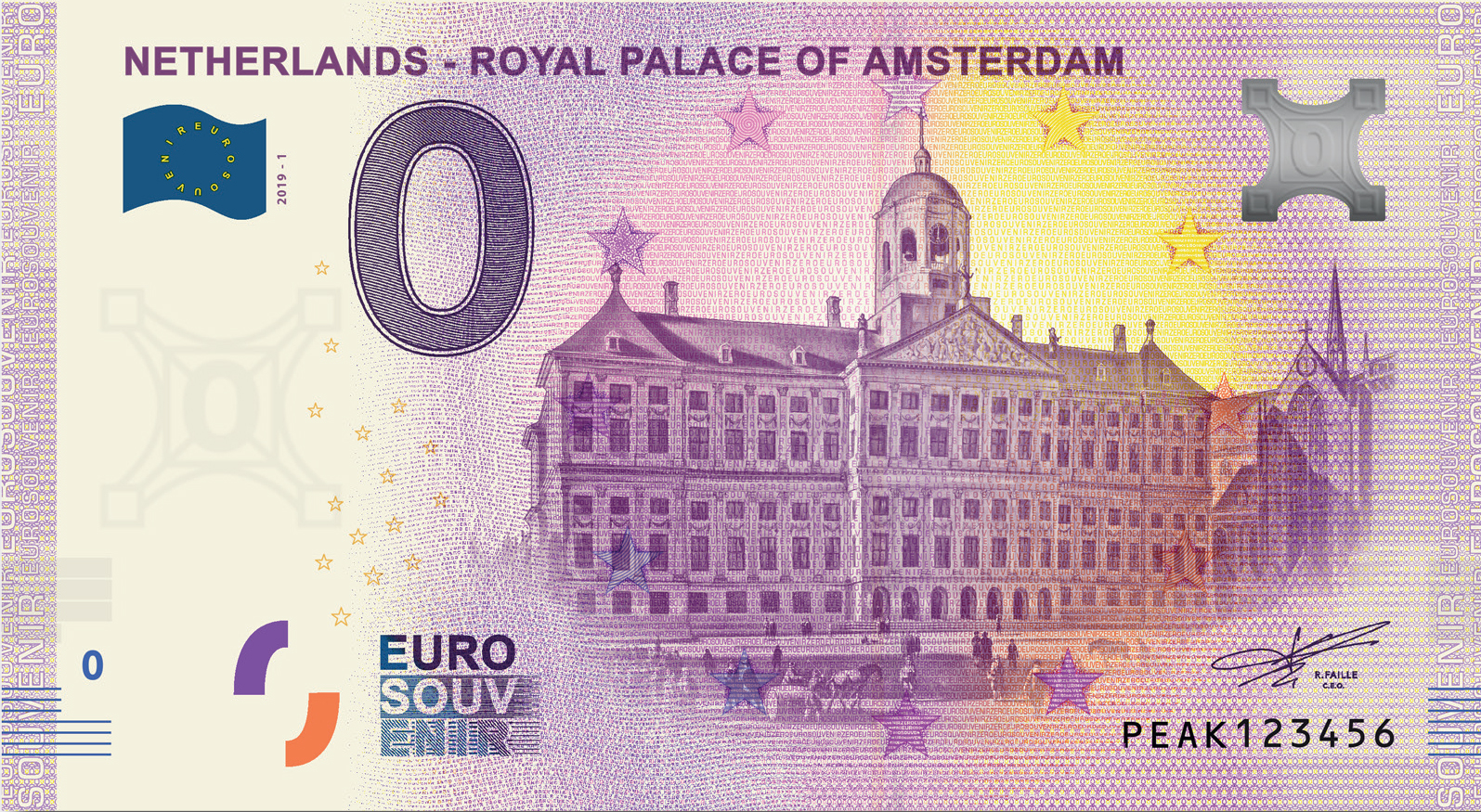 0 Euro biljet Nederland 2019 - Royal Palace of Amsterdam