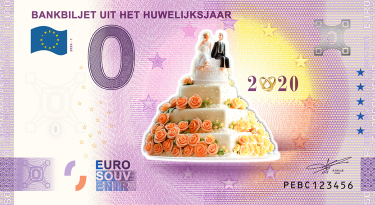 0 Euro biljet Nederland 2020 - Bankbiljet uit het huwelijksjaar KLEUR