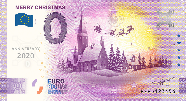 0 Euro biljet Nederland 2021 - Merry Christmas ANNIVERSARY