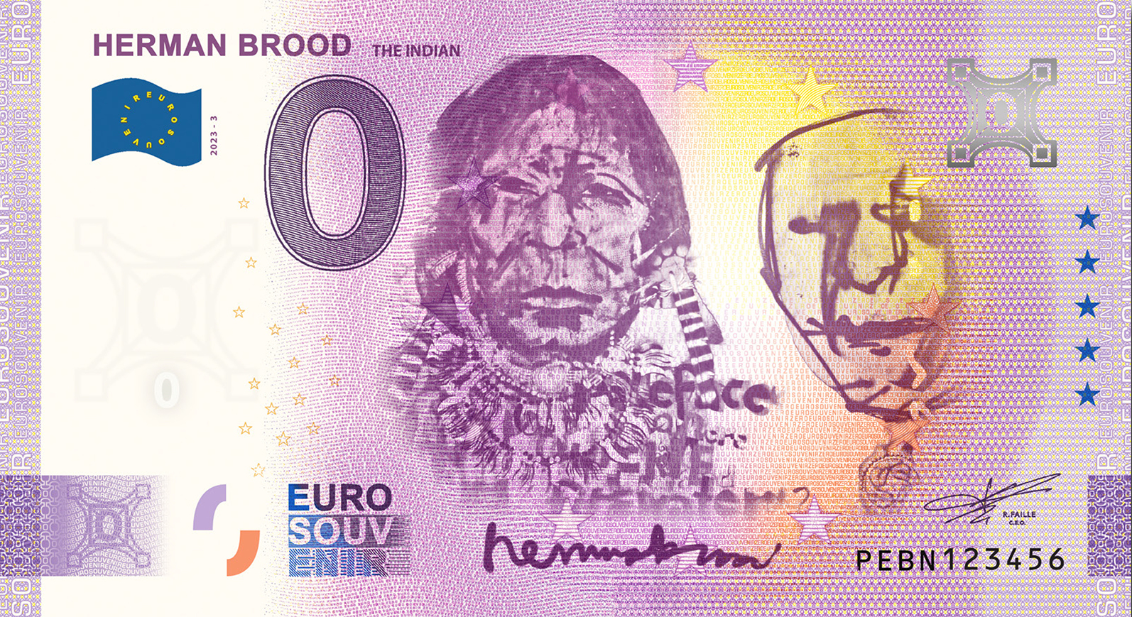 0 Euro biljet Nederland 2023 - Herman Brood The Indian