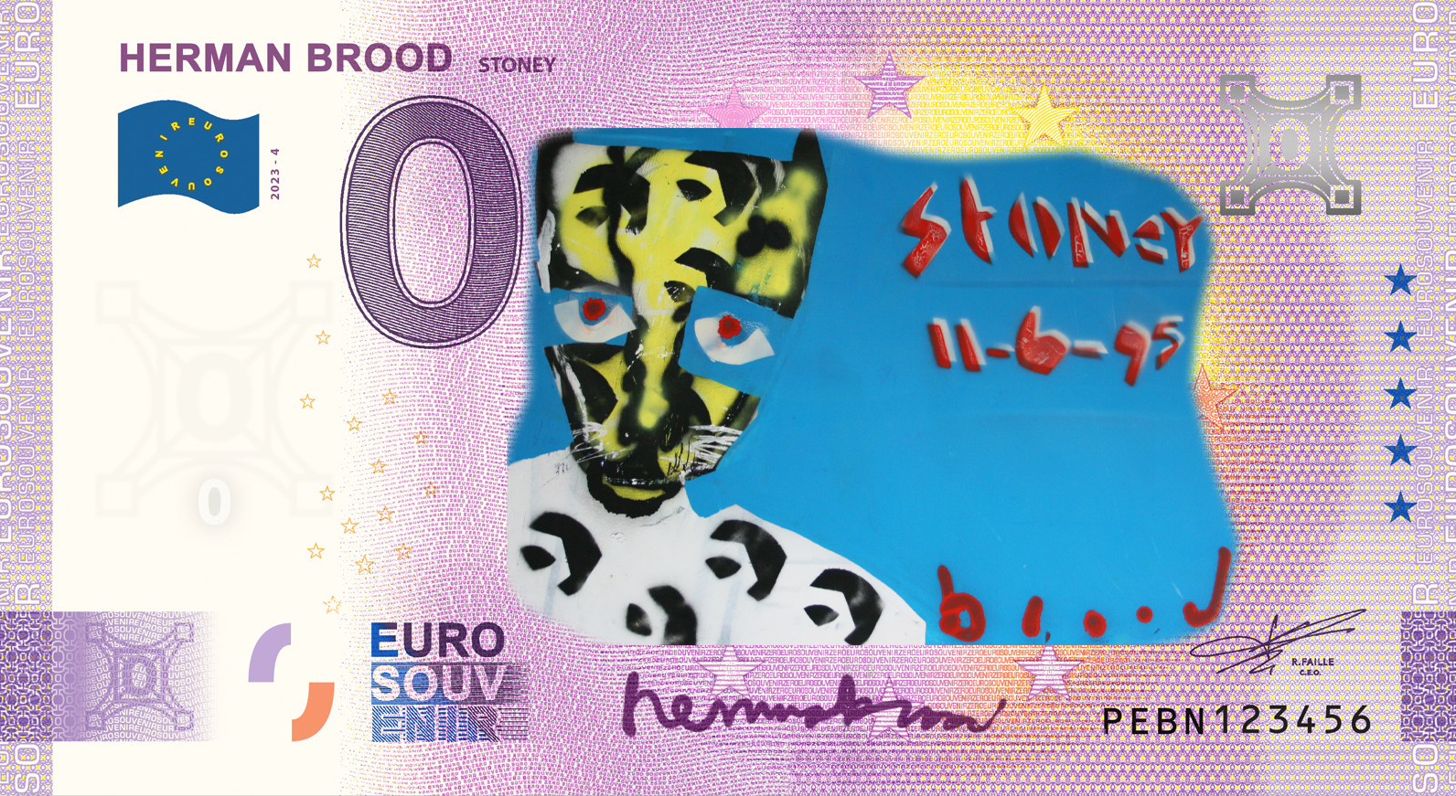 0 Euro biljet Nederland 2023 - Herman Brood Stoney KLEUR