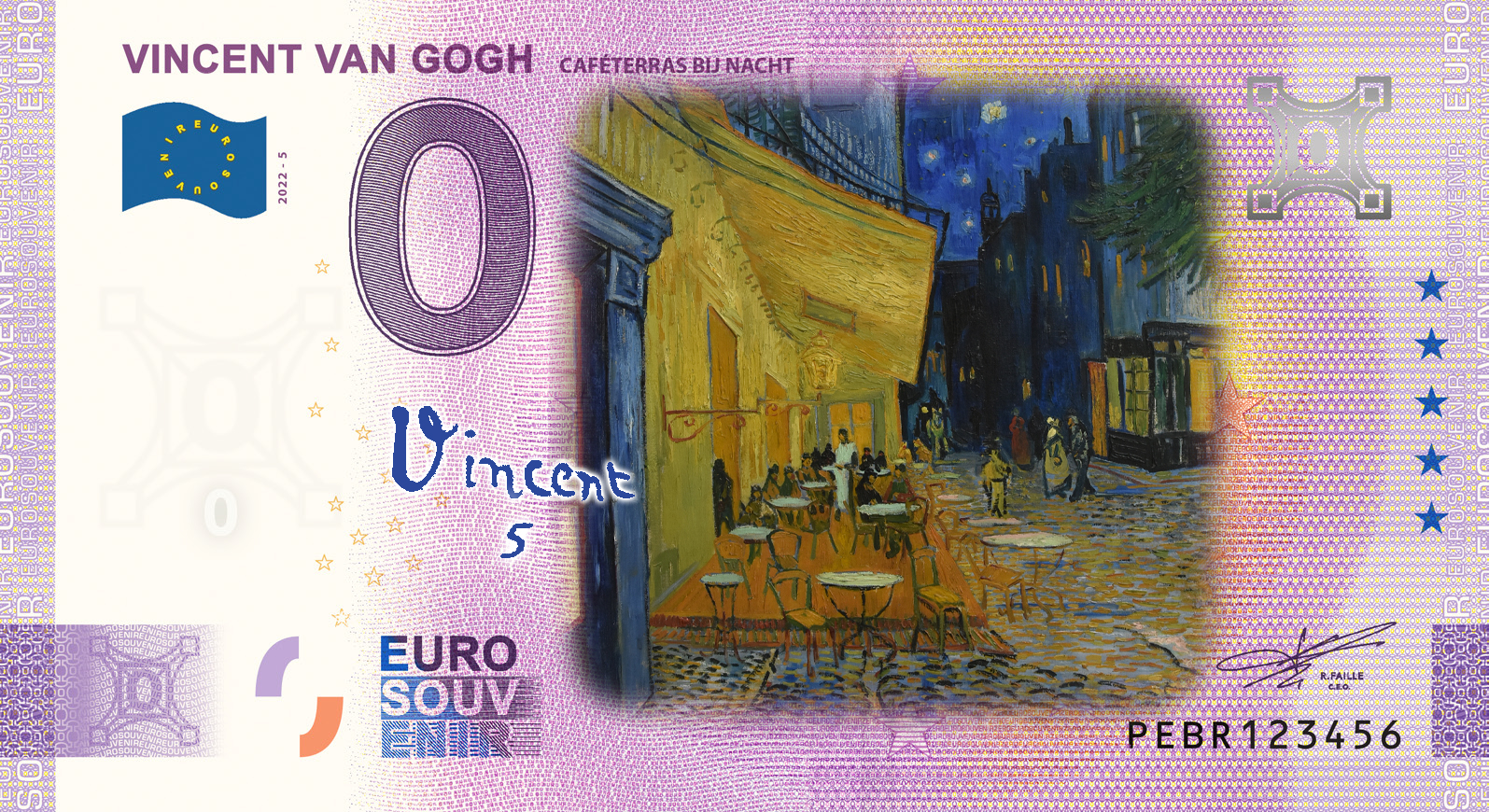0 Euro biljet Nederland 2022 - Vincent van Gogh V Caféterras bij nacht KLEUR