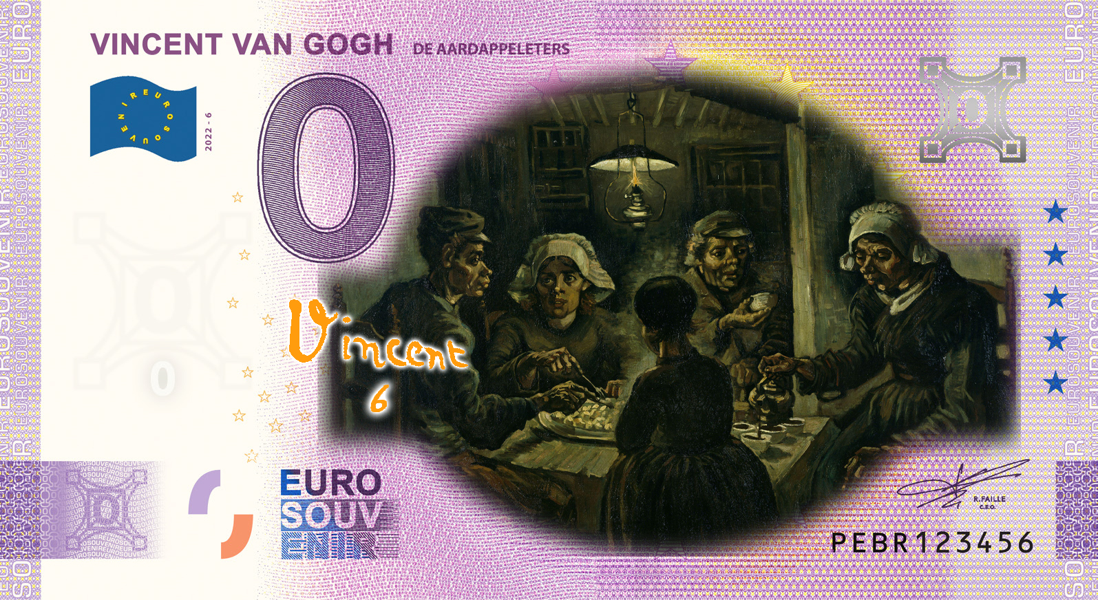 0 Euro biljet Nederland 2022 - Vincent van Gogh VI De Aardappeleters KLEUR