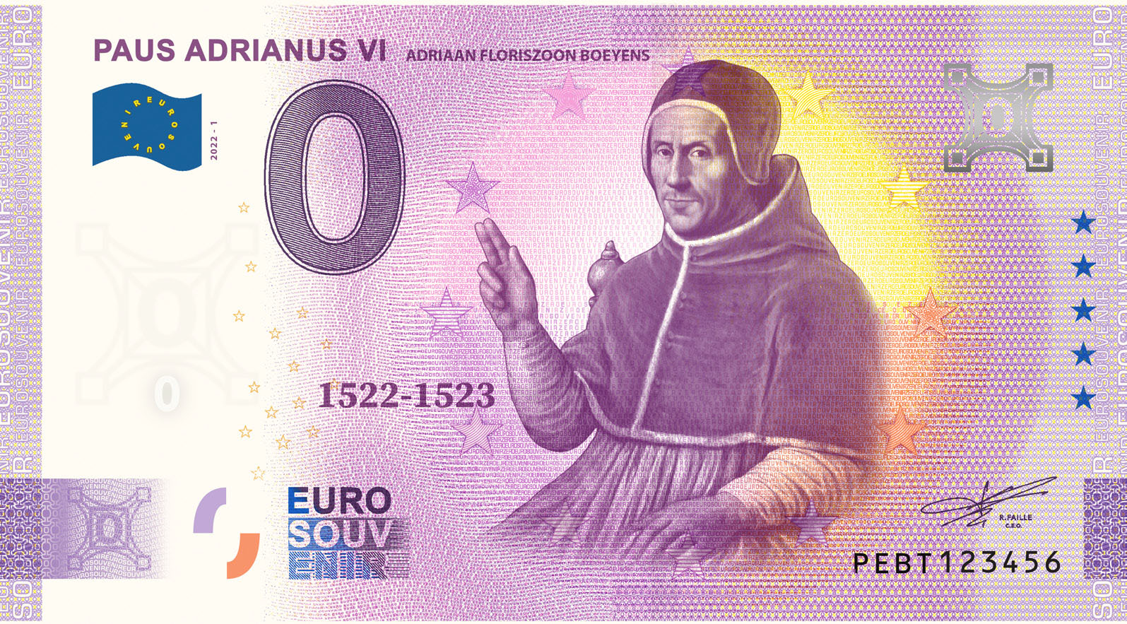 0 Euro biljet Nederland 2022 - Paus Adrianus VI