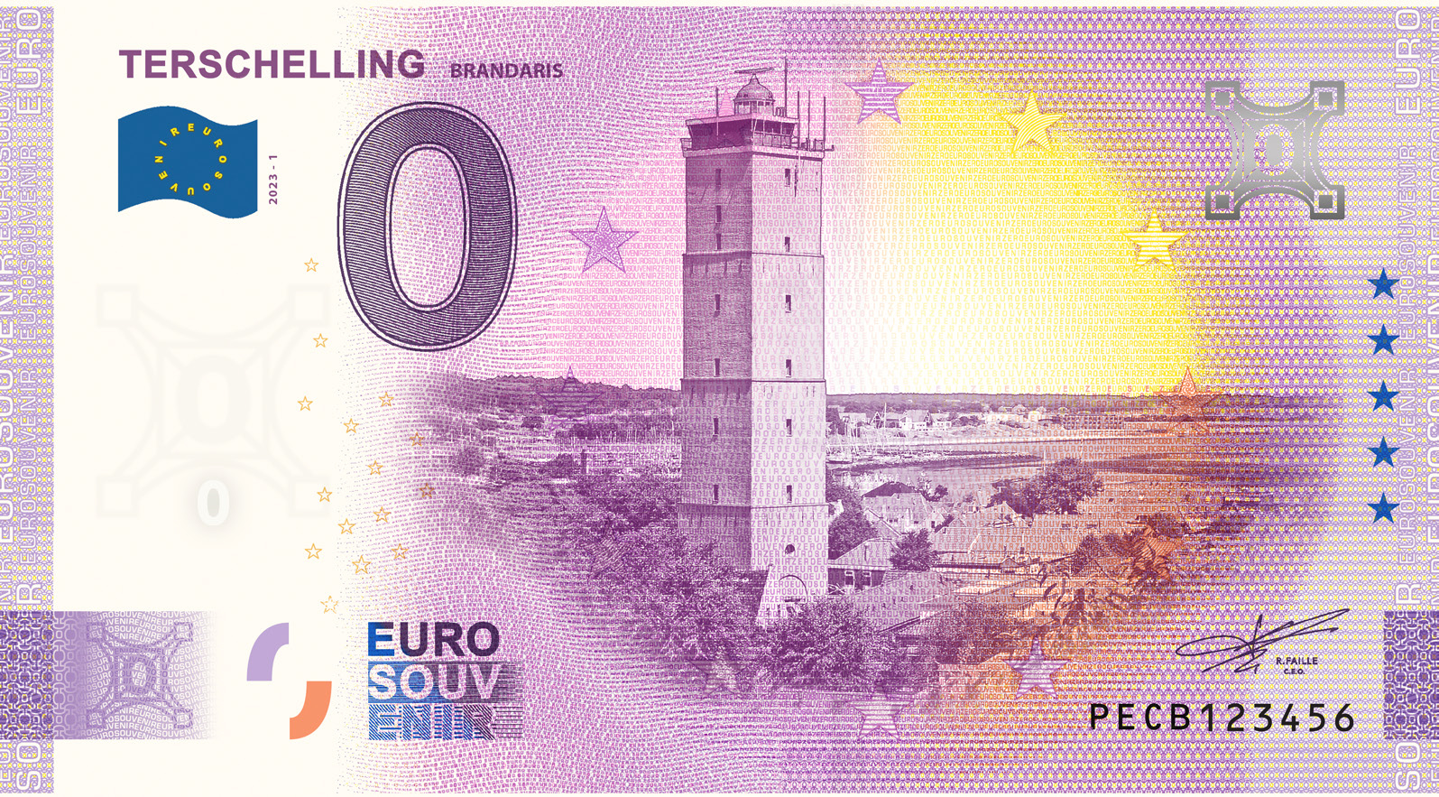 0 Euro biljet Nederland 2023 - Terschelling Brandaris #002023