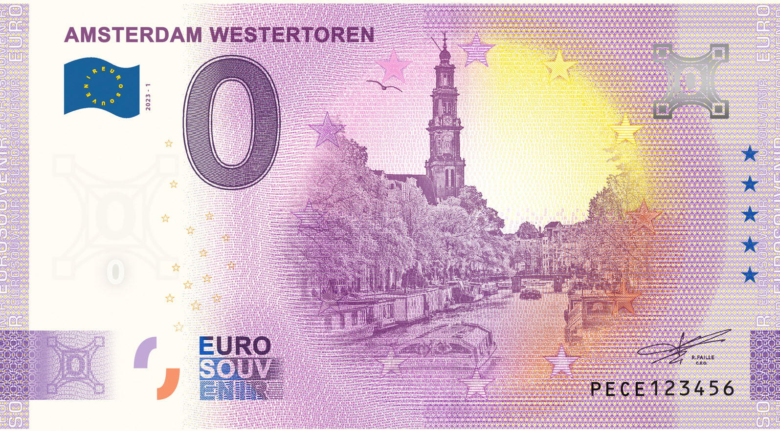 0 Euro biljet Nederland 2023 - Amsterdam Westertoren #003000