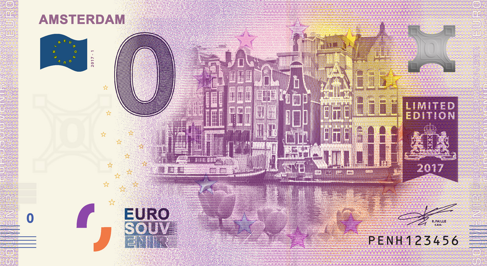 0 Euro biljet Nederland 2017 - Amsterdam