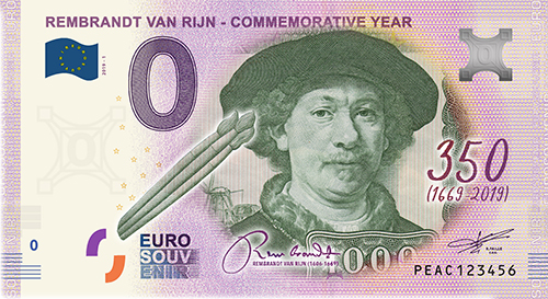 0 Euro biljet Nederland 2019 - Rembrandt Zelfportret KLEUR