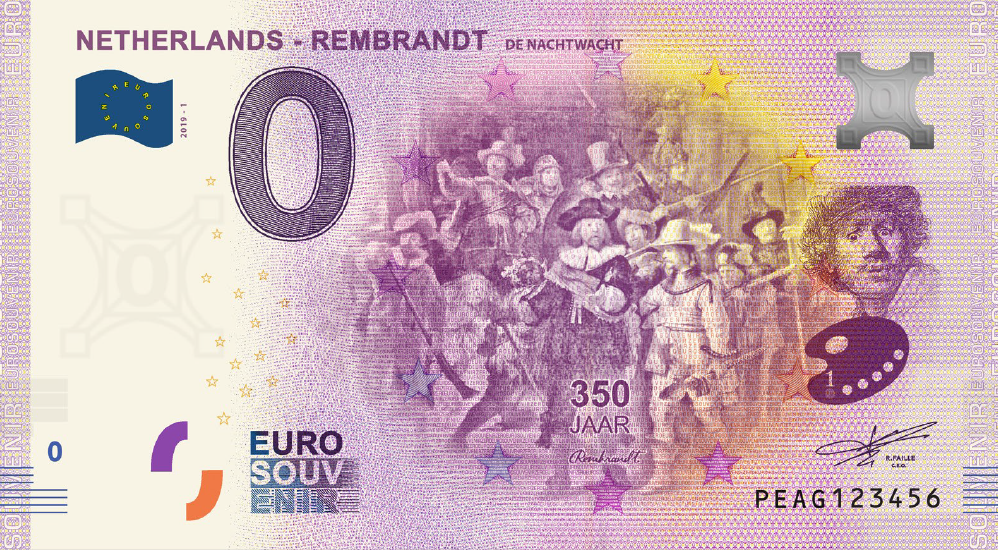 0 Euro biljet Nederland 2019 - Rembrandt De Nachtwacht LIMITED EDITION FIP#4