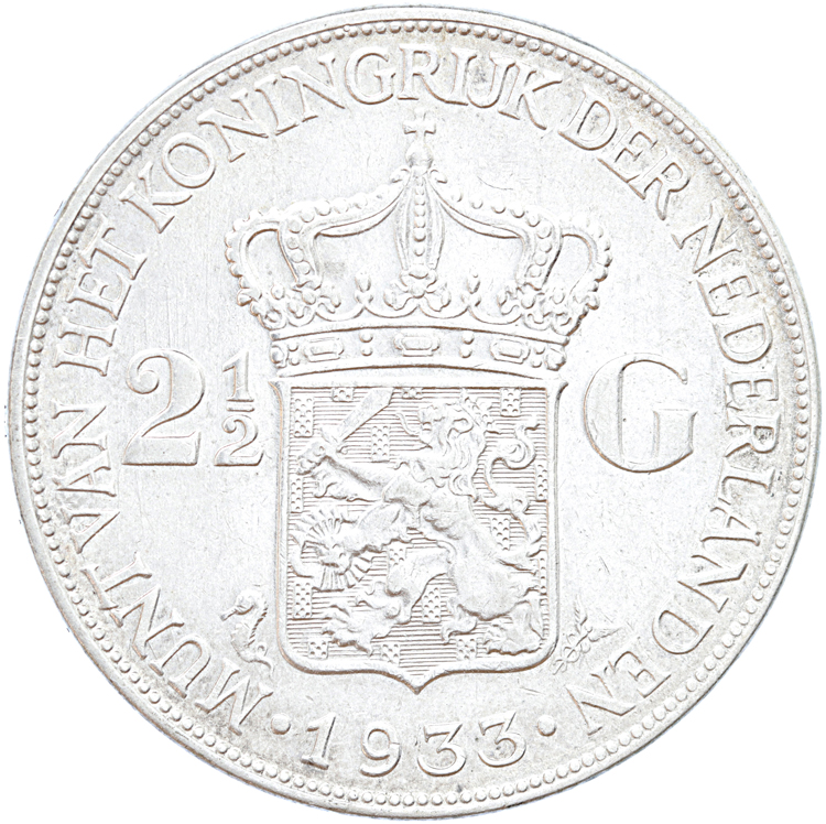 Nederland 2,5 gulden zilver Wilhelmina 500 ex.