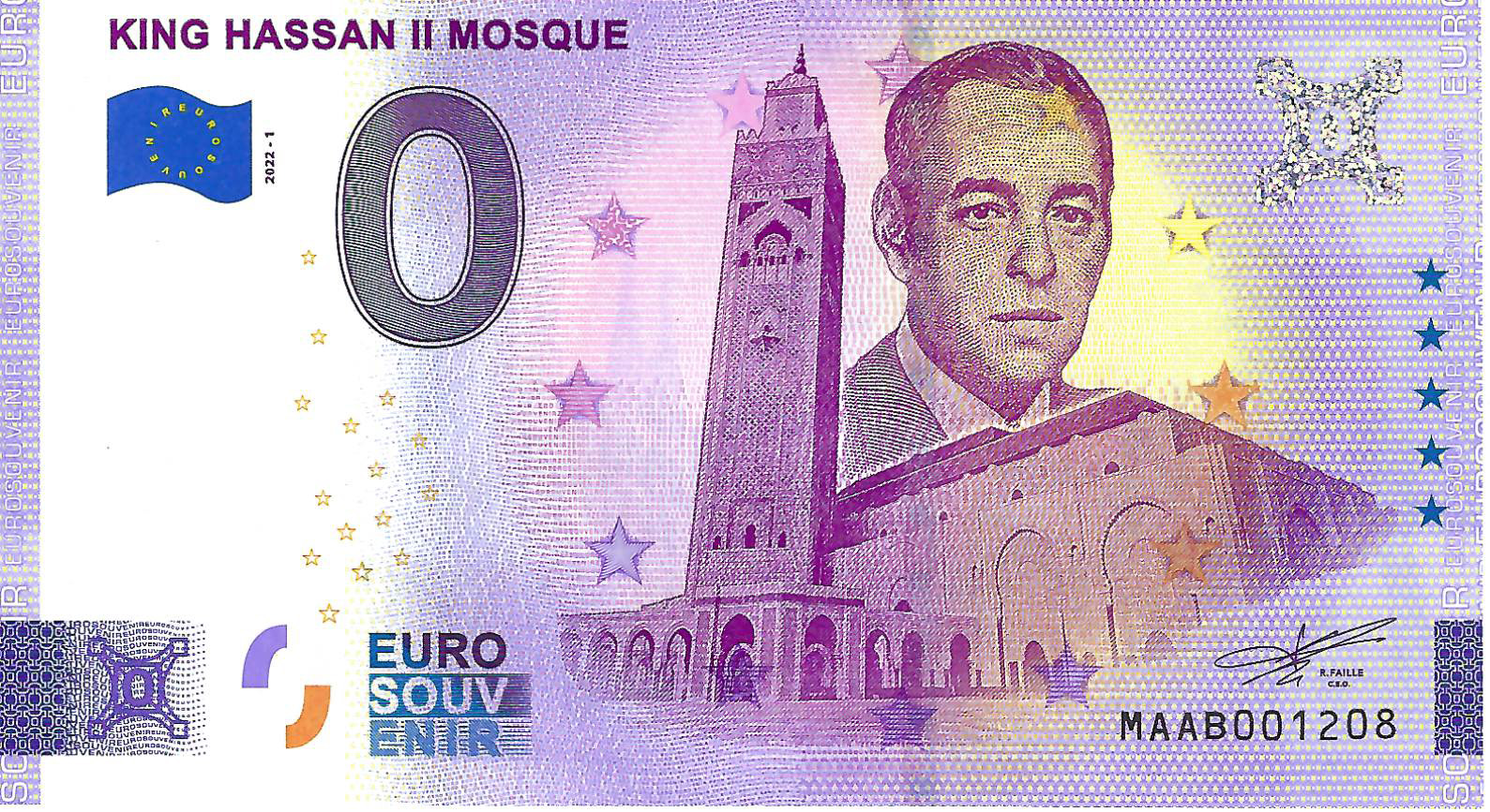 0 Euro biljet Marokko 2022 - King Hassan II Mosque