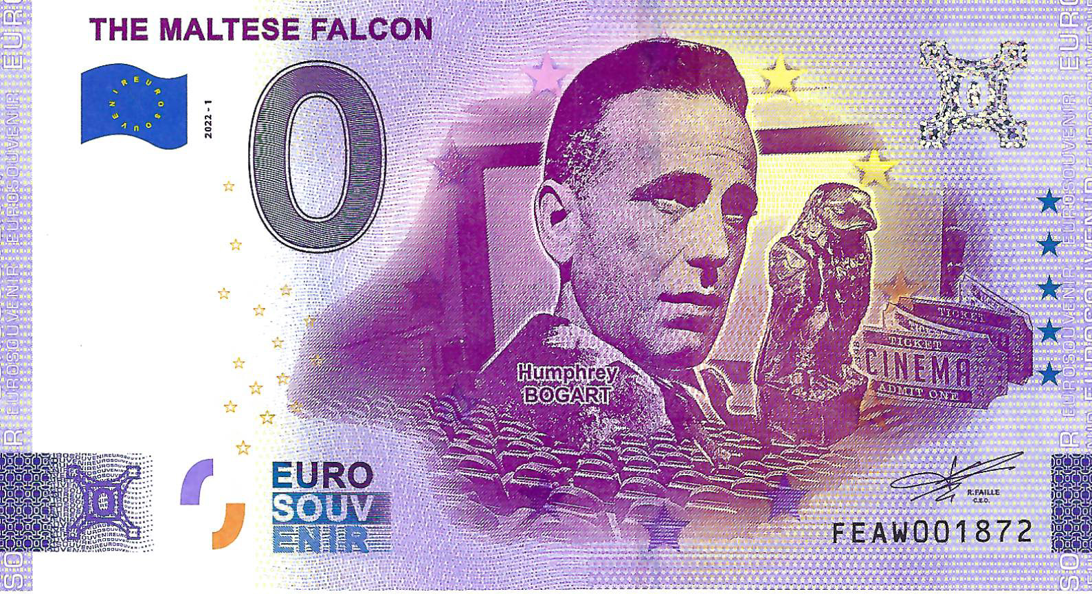 0 Euro biljet Malta 2022 - The Maltese Falcon ANNIVERSARY