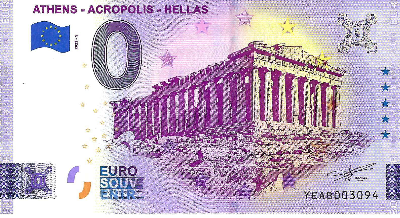 0 Euro biljet Griekenland 2022 - Athens Acropolis