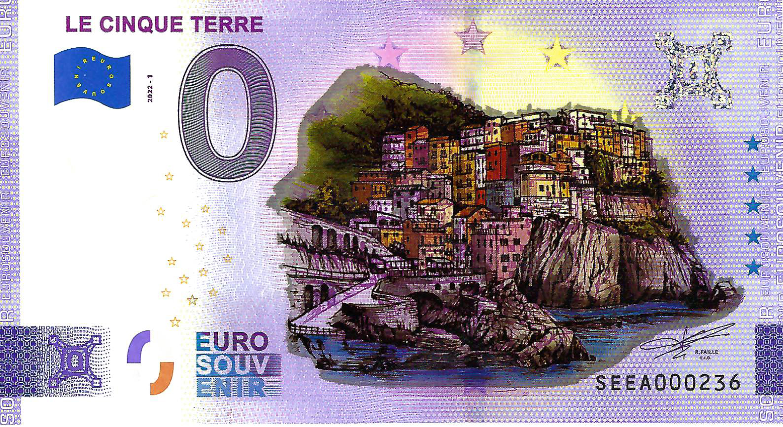 0 Euro biljet Italië 2022 - Le Cinque Terre KLEUR