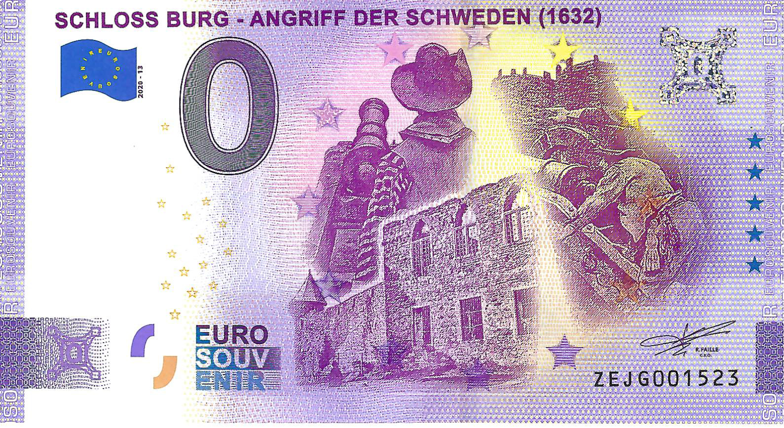 0 Euro biljet Duitsland 2020 - Schloss Burg XIII Angriff der Schweden MISPRINT