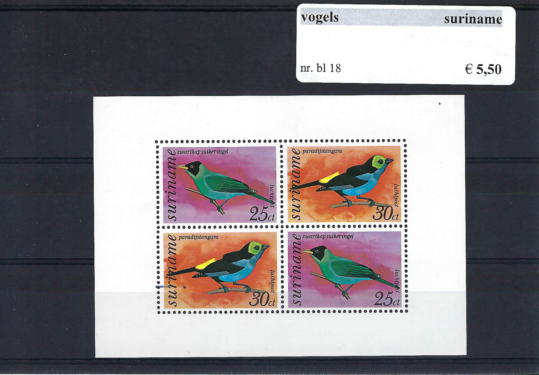 Themazegels Vogels Suriname nr. bl. 18