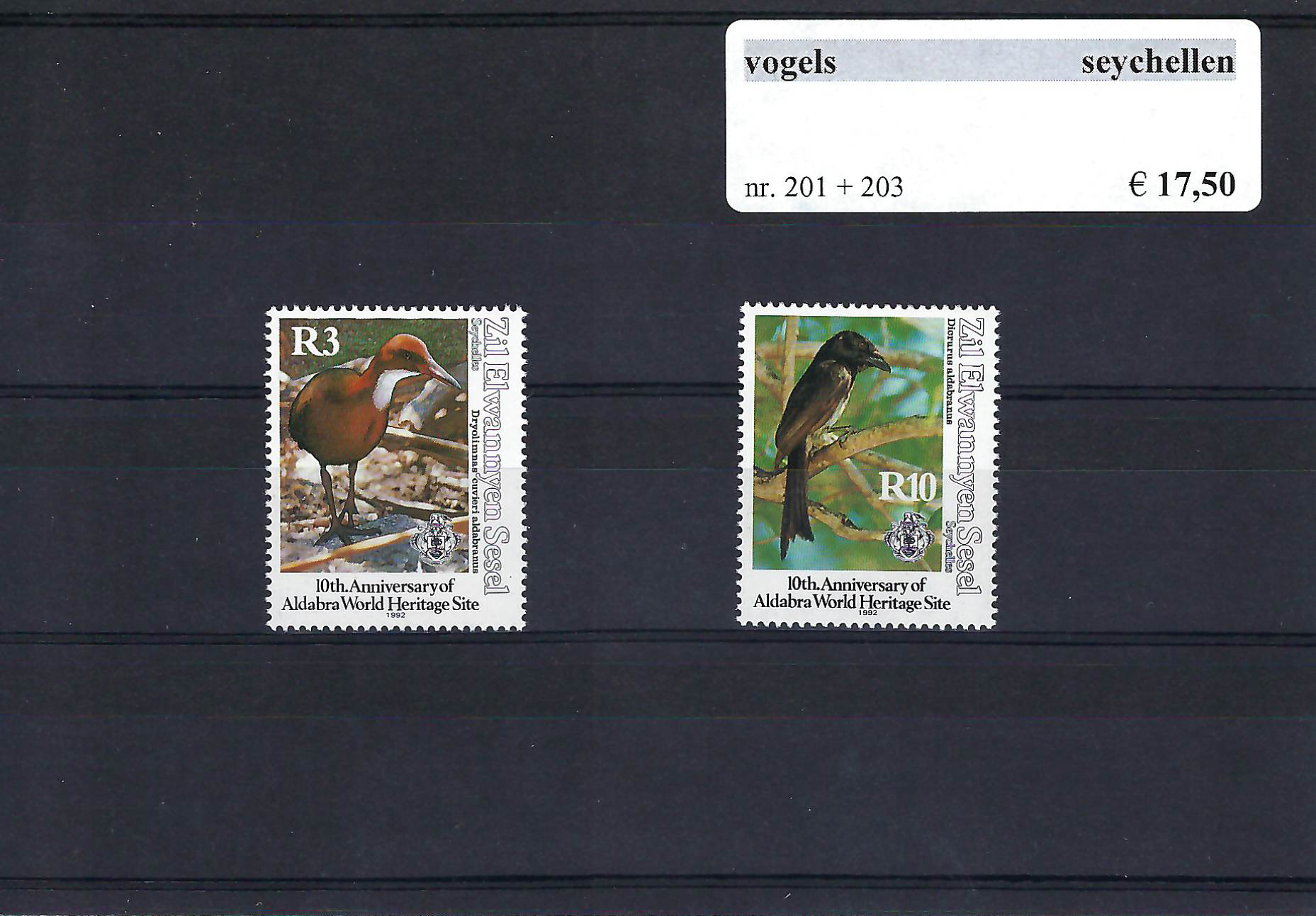Themazegels Vogels Seychellen nr. 201+203